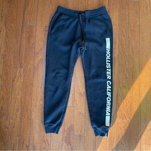 Hollister Men’s Navy White Logo Joggers Black Drawstring Soft Fleece Size Small
